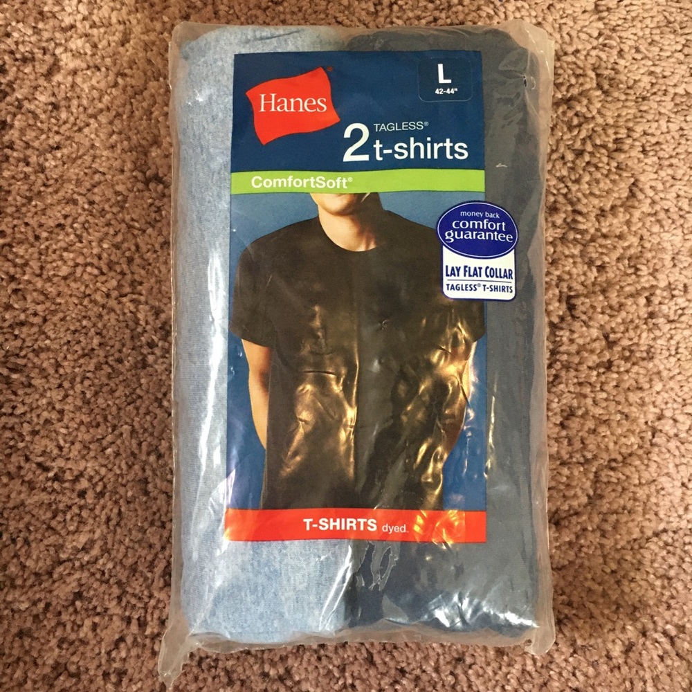 Hanes T-shirts Set/ Size:L / Heather Blue & Navy:)